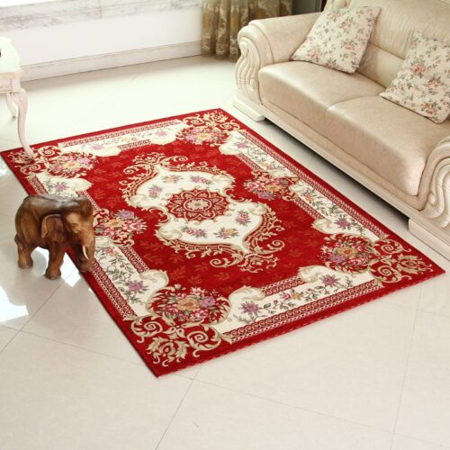 carpeta indiana alb cu rosu pentru living cu gresie alba